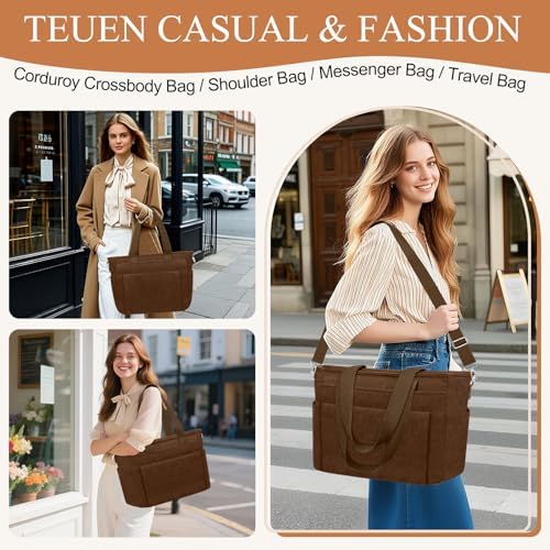 51mtqbb9rfl. ac .jpg TEUEN Handtasche Damen Mittelgroß Leichte Henkeltaschen für Arbeit Reisen mit Reißverschluss Einkaufen Schule Shopper Cr