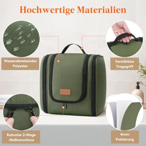 51mljhh uyl. ac .jpg Lifewit Große Kulturbeutel Herren Wasserdicht Reisetasche Kosmetikkosmetiktasche Fächer Schwarz RCSS 100
