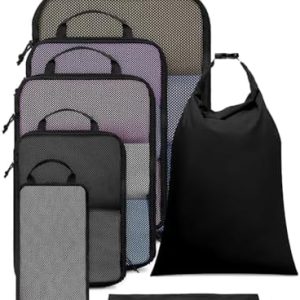 Ceneda 7-Teilige Koffer Organizer Set für mehr Platz (Schwarz, Patent Angemeldet) Ceneda Kompressions Packwürfel Set a