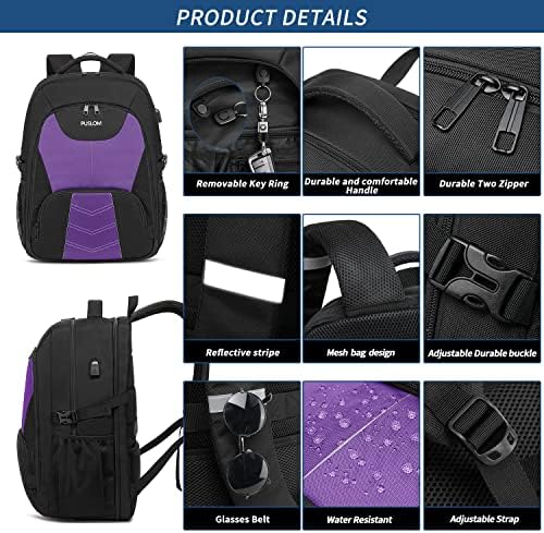 51v4kxntafl. ac .jpg PUSLOM Extra Großer Wasserdichter Rucksack für Männer 55L Laptop Tasche mit USB Ladeanschluss Business Reisen Schwarz