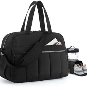 Bagsmart Reisetasche Damen Schwarz, 38L Sporttasche, Wasserdünn, leicht, mit Nassfach, Kulturbeutel und Schuhbeutel, für