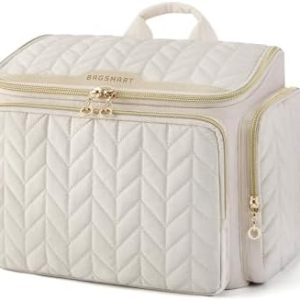 Reise-Kulturbeutel groß, weit offene Reisetasche Toilettenartikel Make-up-Kosmetik-Reisetasche Griff Beige