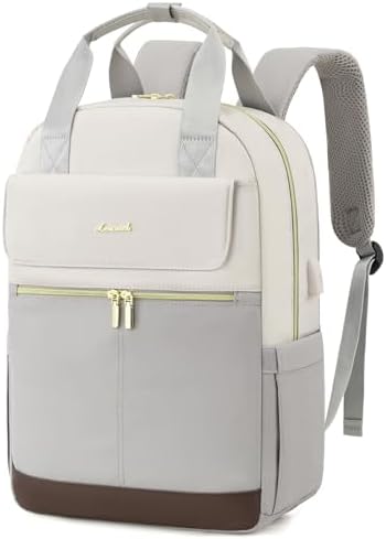 31itvzfxejl. ac .jpg LOVEVOOK Damen Rucksack, 15,6 Zoll Laptop Schulrucksack, Wasserdicht, Reiserucksack, Beige OEKO-TEX STANDARD 100