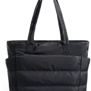 Bagsmart Damen Puffy Tote Bag mit Reißverschluss, 20L Schwarz für Einkauf und Arbeit