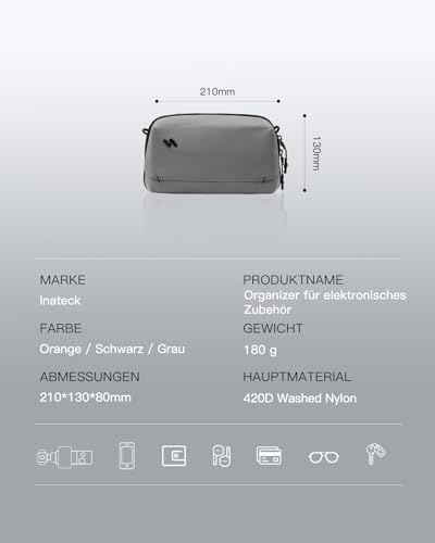 31rut1dkizl. ac .jpg Portabler Kabeltasche Inateck, Spritzwassergeschützte Organisator für Elektronik, Reisezubehör, Kabel, Power Banks, Hubs