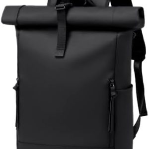BJIAX Rolltop Rucksack Wasserdichter Laptop 17,3" Groß für Damen und Herren Reisen und Arbeiten Schwarz 24L/32L