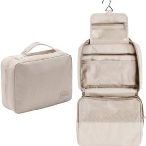 Bansga Groß Kulturbeutel Damen & Herren - Gross Kulturtasche Zum Aufhängen - Waschtasche für Frauen & Mädchen - Beige