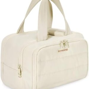 Bagsmart Reise Kulturbeutel Damen Weit Offen Groß Kulturtasche Make up Organizer Toiletry Bag essentials Beige