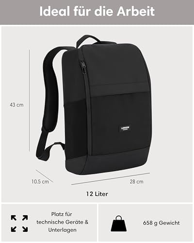 31xttkmyl. ac .jpg LARKSON Laptop Rucksack Herren & Damen Schwarz - Notebook Backpack für Business- und Reisegebrauch - 16 Zoll Wasserabwei