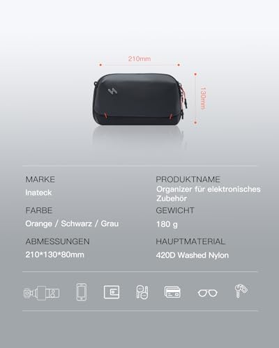 31zrkswoynl. ac .jpg Portabler Kabeltasche Inateck, Spritzwassergeschützte Organisator für Elektronik, Reisezubehör, Kabel, Power Banks, Hubs