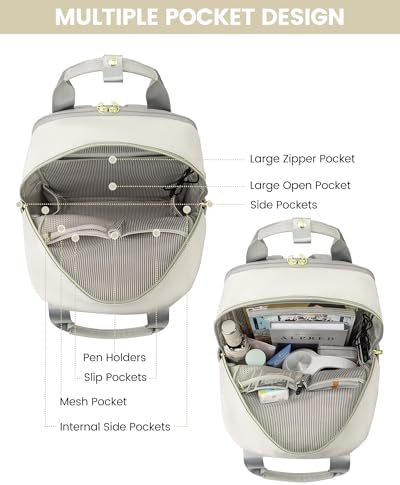 41 akvdujl. ac .jpg LOVEVOOK Damen Rucksack, 15,6 Zoll Laptop Schulrucksack, Wasserdicht, Reiserucksack, Beige OEKO-TEX STANDARD 100