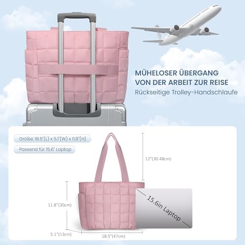 41 nqcbesvl. ac .jpg Befen Puffer Tote Bag Damen Groß Handtasche Sporttasche Tragbare Laptoptasche 15,6 Zoll mit Reißverschluss für Reisen, S