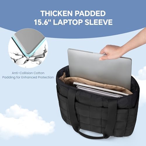 411auw4e6ol. ac .jpg Befen Puffer Tote Bag Damen Groß Handtasche Sporttasche Tragbare Laptoptasche 15,6 Zoll mit Reißverschluss für Reisen, S