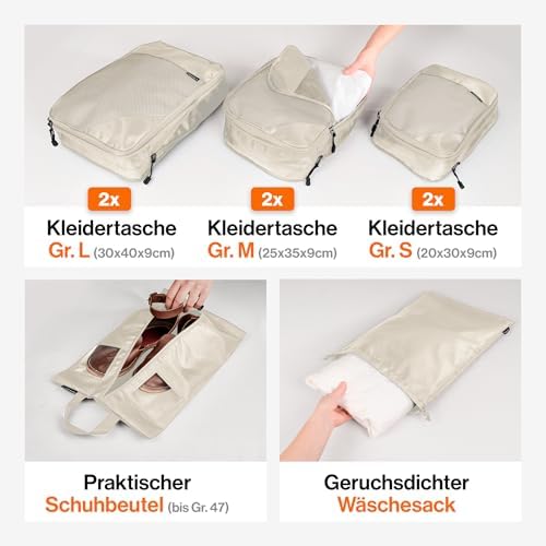 411h3zberul. ac .jpg Travely Kompression Packwürfel - 8-teiliges Set - Packwürfel für Reise und Rucksack - Kompressionsbeutel als Kofferorgan
