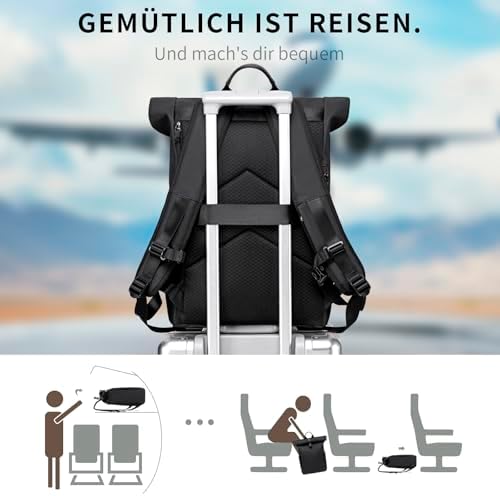 4120kjobtl. ac .jpg BJIAX Rolltop Rucksack Wasserdichter Laptop 17,3" Groß für Damen und Herren Reisen und Arbeiten Schwarz 24L/32L