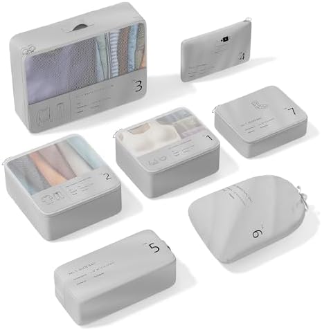 4122yelvil. ac .jpg Reise Kleidertaschen Yomisee Packing Cubes Koffer Organizer Beige