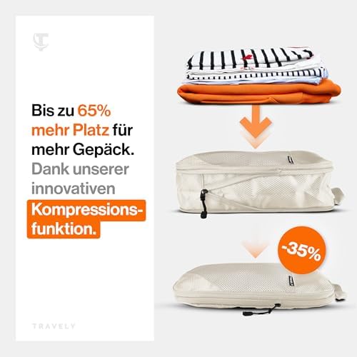 4123lhxl2il. ac .jpg Travely Kompression Packwürfel - 8-teiliges Set - Packwürfel für Reise und Rucksack - Kompressionsbeutel als Kofferorgan