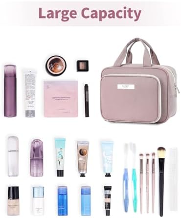 4127t0alel. ac .jpg Narwey Damen Waschtasche Groß & Kosmetiktasche für Herren & Kinder (Kleine Graublaue Blume)