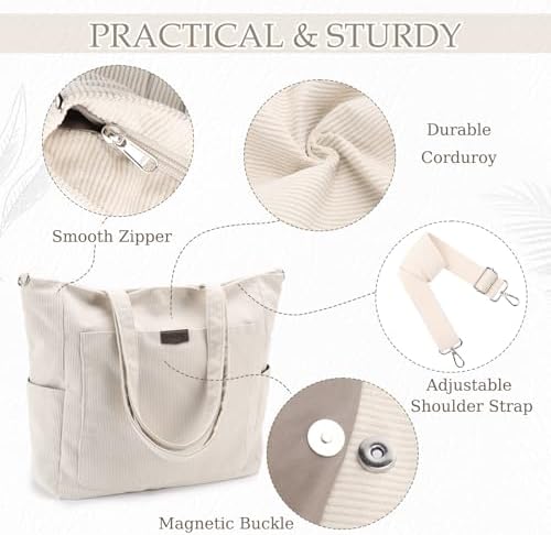 412jfytwbdl. ac .jpg Chase Chic Cord Tasche Große Shopper Tasche Damen Laptoptasche Handtasche für Arbeit und Schule mit Riemen