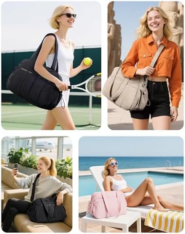 413yjh52zdl. ac 2.jpg Bagsmart Puffer Reisetasche Damen 24L Wasserabweisend Travel Bag Fitness Kamel