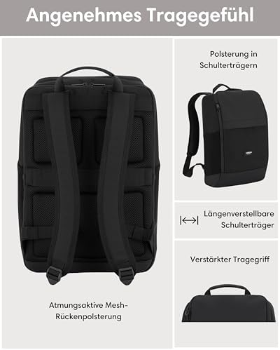 414hebylrol. ac .jpg LARKSON Laptop Rucksack Herren & Damen Schwarz - Notebook Backpack für Business- und Reisegebrauch - 16 Zoll Wasserabwei