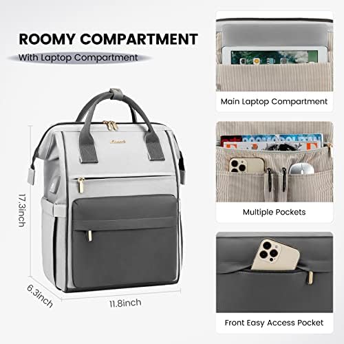 415dbvue0l. ac .jpg LVOOK Rucksack Damen 15,6 Zoll Laptop Schulrucksack Wasserdicht mit USB & Laptopfach, ideal für Arbeit, Schule & Uni, Re