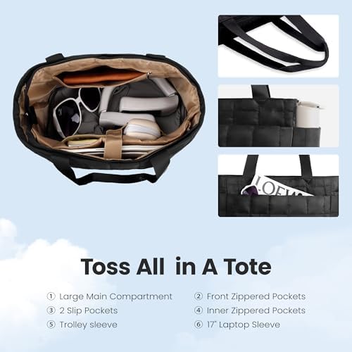 415uek9azzl. ac .jpg Befen Puffer Tote Bag Damen Groß Handtasche Sporttasche Tragbare Laptoptasche 15,6 Zoll mit Reißverschluss für Reisen, S