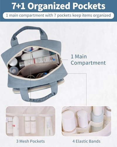 415jbddk sl. ac .jpg Narwey Damen Waschtasche Groß & Kosmetiktasche für Herren & Kinder (Kleine Graublaue Blume)