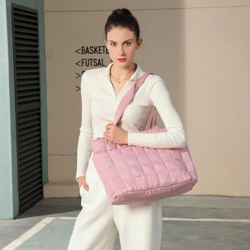 415vdhfslzl. ac .jpg Befen Puffer Tote Bag Damen Groß Handtasche Sporttasche Tragbare Laptoptasche 15,6 Zoll mit Reißverschluss für Reisen, S