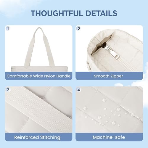 416 beawl. ac .jpg Befen Puffer Tote Bag Damen Groß Handtasche Sporttasche Tragbare Laptoptasche 15,6 Zoll mit Reißverschluss für Reisen, S