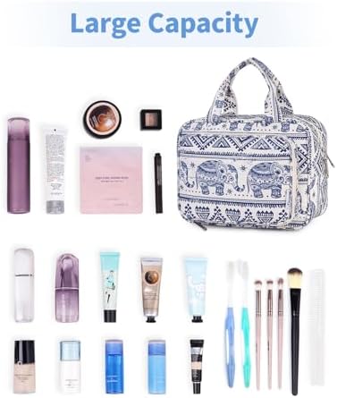 4170gz8eql. ac .jpg Narwey Damen Waschtasche Groß & Kosmetiktasche für Herren & Kinder (Kleine Graublaue Blume)