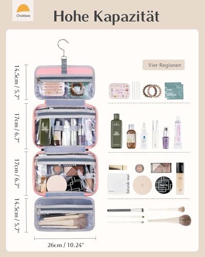4171x3xrgzl. ac .jpg Chakipee Wasserdichte Reisekulturbeutel zum Aufhängen für Damen – Leichte Waschtasche mit Klarfenster, Ideal für Make-up