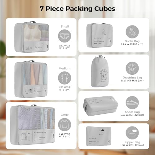 417e7 d9zgl. ac .jpg Reise Kleidertaschen Yomisee Packing Cubes Koffer Organizer Beige