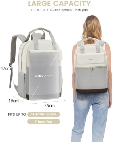 417v6nfe9pl. ac .jpg LOVEVOOK Damen Rucksack, 15,6 Zoll Laptop Schulrucksack, Wasserdicht, Reiserucksack, Beige OEKO-TEX STANDARD 100