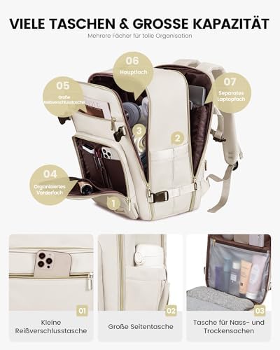 417q4xn2ucl. ac .jpg LARGE LOVEVOOK Rucksack Handgepäck Flugzeug, Reiserucksack Damen, 45x36x20 L Laptop 17 Zoll, Beige