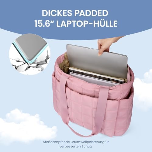417qz0xc8il. ac .jpg Befen Puffer Tote Bag Damen Groß Handtasche Sporttasche Tragbare Laptoptasche 15,6 Zoll mit Reißverschluss für Reisen, S