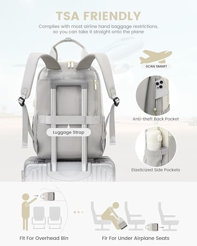 4182seq phl. ac .jpg LOVEVOOK Damen Rucksack, 15,6 Zoll Laptop Schulrucksack, Wasserdicht, Reiserucksack, Beige OEKO-TEX STANDARD 100