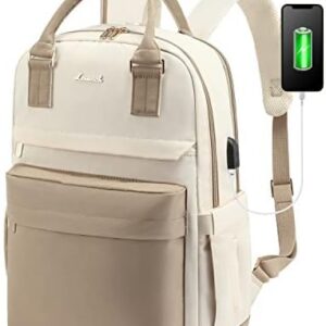Laptop Schulrucksack LOVEVOOK Damen Wasserabweisend Eleganter Schultasche für Schule Uni Reise Khaki Beige