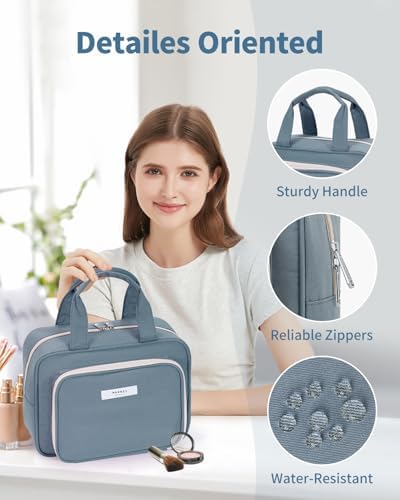 418k0vu7uel. ac .jpg Narwey Damen Waschtasche Groß & Kosmetiktasche für Herren & Kinder (Kleine Graublaue Blume)