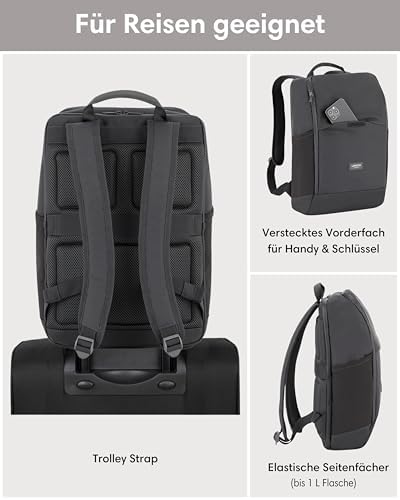418zlsxe pl. ac .jpg LARKSON Laptop Rucksack Herren & Damen Schwarz - Notebook Backpack für Business- und Reisegebrauch - 16 Zoll Wasserabwei