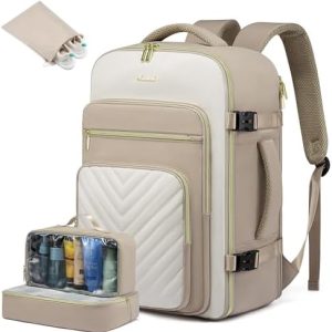 LOVEVOOK Damen Reise Rucksack, 40L Wasserdicht Laptop Rucksack, Beige Khaki