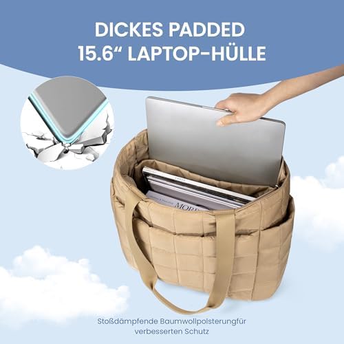 419fr2mg9ql. ac .jpg Befen Puffer Tote Bag Damen Groß Handtasche Sporttasche Tragbare Laptoptasche 15,6 Zoll mit Reißverschluss für Reisen, S