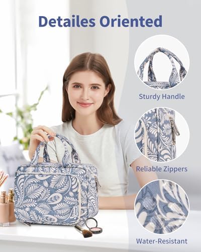 419fwla8rjl. ac .jpg Narwey Damen Waschtasche Groß & Kosmetiktasche für Herren & Kinder (Kleine Graublaue Blume)