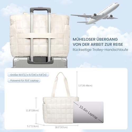 419ljvejail. ac .jpg Befen Puffer Tote Bag Damen Groß Handtasche Sporttasche Tragbare Laptoptasche 15,6 Zoll mit Reißverschluss für Reisen, S