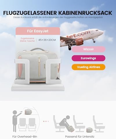 41aj6yqfa4l. ac .jpg LOVEVOOK Ryanair Handgepäck für Damen Herren | Carry On Tasche 40x30x20cm | Eurowings Wizz Cabine Richtung | Laptop Komp