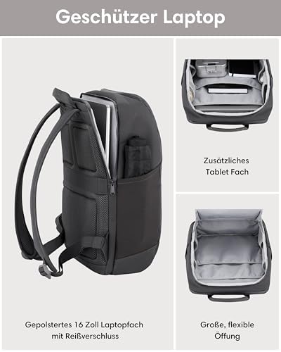 41arkelgokl. ac .jpg LARKSON Laptop Rucksack Herren & Damen Schwarz - Notebook Backpack für Business- und Reisegebrauch - 16 Zoll Wasserabwei