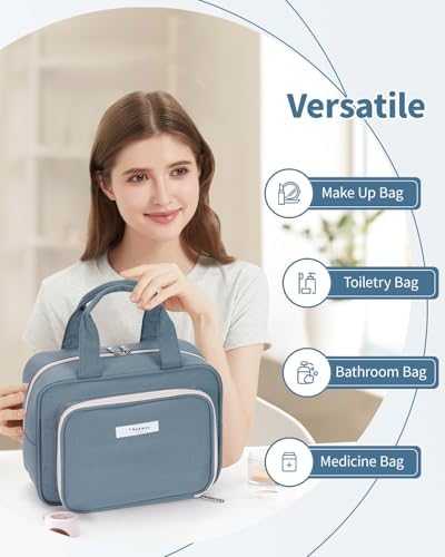 41anwgyhxsl. ac .jpg Narwey Damen Waschtasche Groß & Kosmetiktasche für Herren & Kinder (Kleine Graublaue Blume)