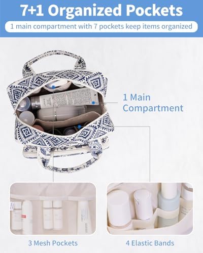 41b7k2kbuml. ac .jpg Narwey Damen Waschtasche Groß & Kosmetiktasche für Herren & Kinder (Kleine Graublaue Blume)