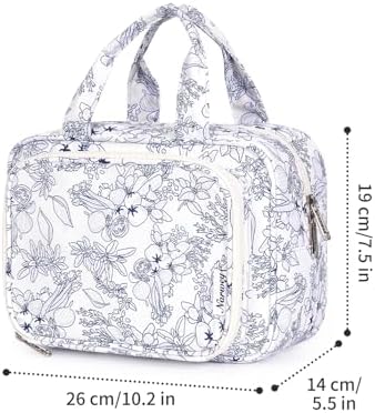 41cwayyfjjl. ac .jpg Narwey Damen Waschtasche Groß & Kosmetiktasche für Herren & Kinder (Kleine Graublaue Blume)