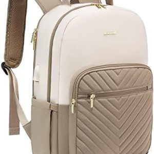 LOVEVOOK Laptop Rucksack für Damen mit USB Ladeanschluss und Wasserschutz, Beige Khaki